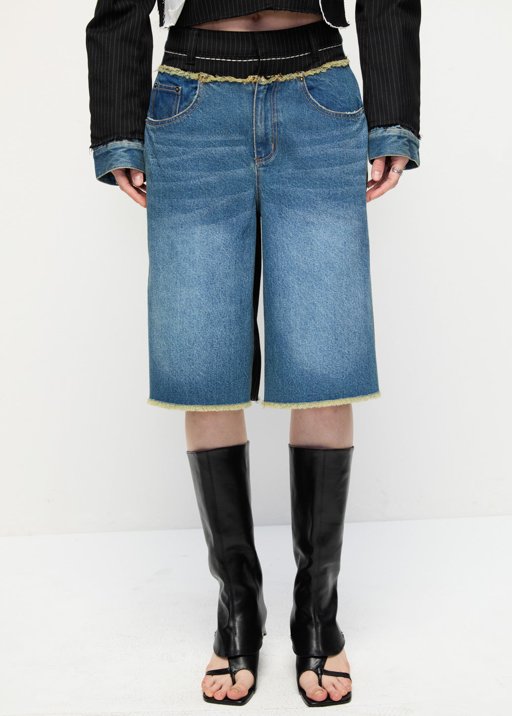 DECONSTRUCTED PINSTRIPE DENIM SHORTS