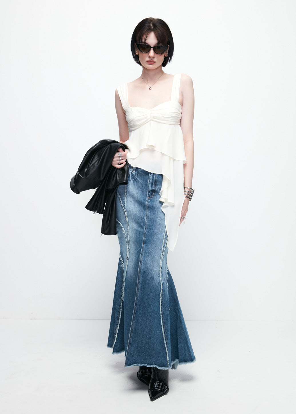 RAW SEAM DENIM SKIRT Blue / M