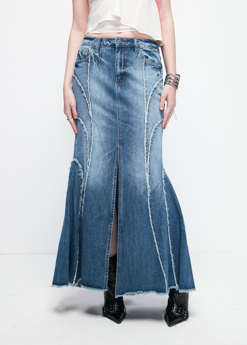 RAW SEAM DENIM SKIRT Blue / M