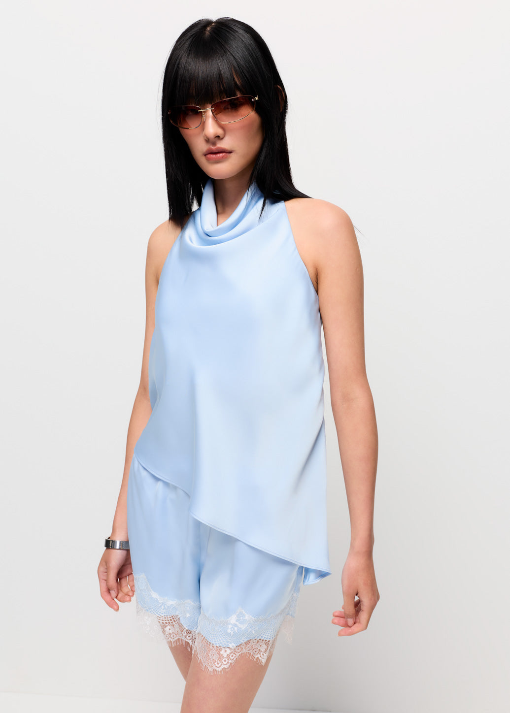 DRAPED ASYMMETRIC HALTER TOP