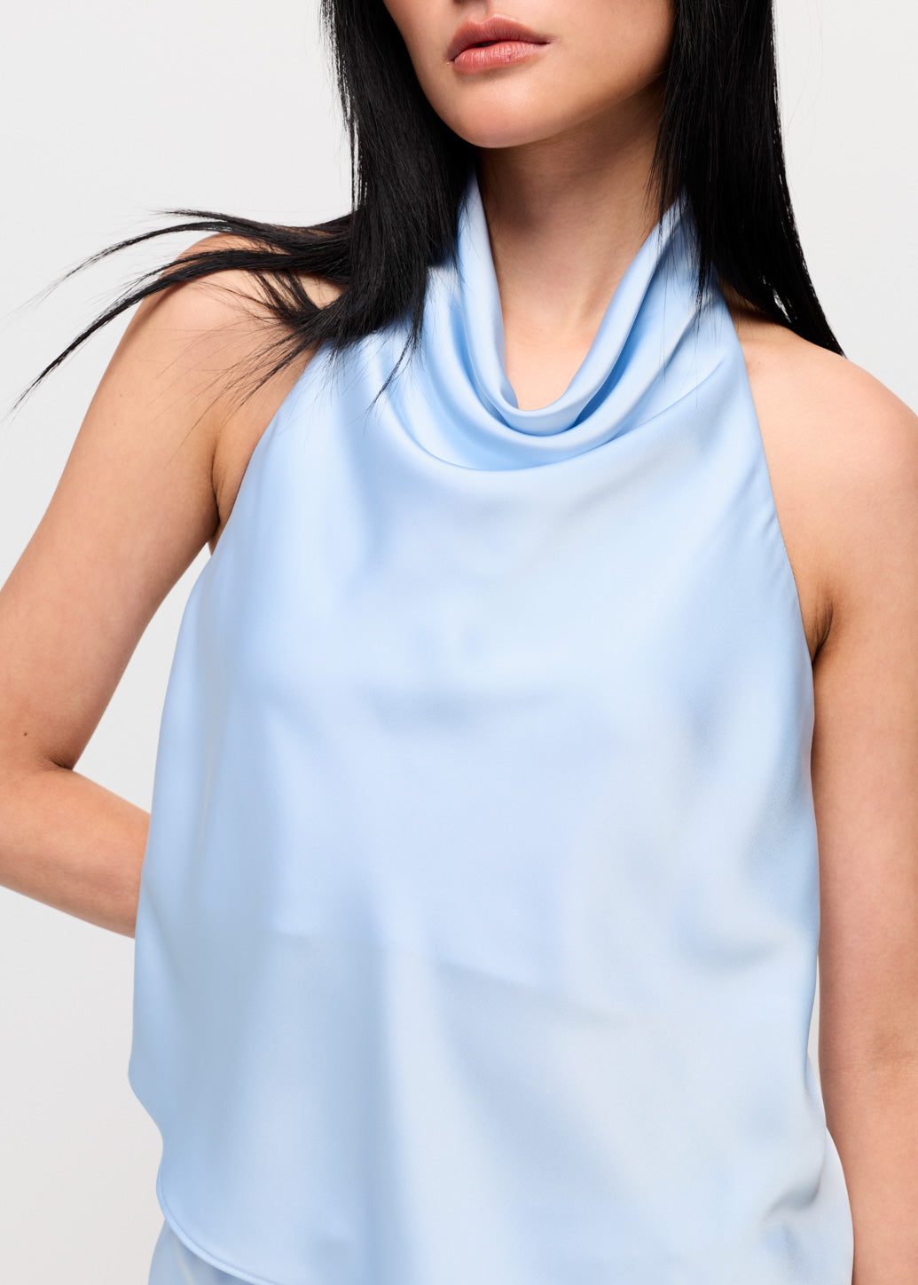 DRAPED ASYMMETRIC HALTER TOP