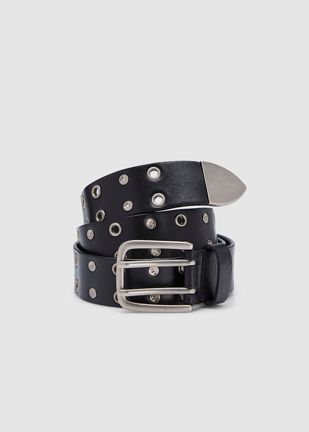 EYELET LEATHER BELT Black / L