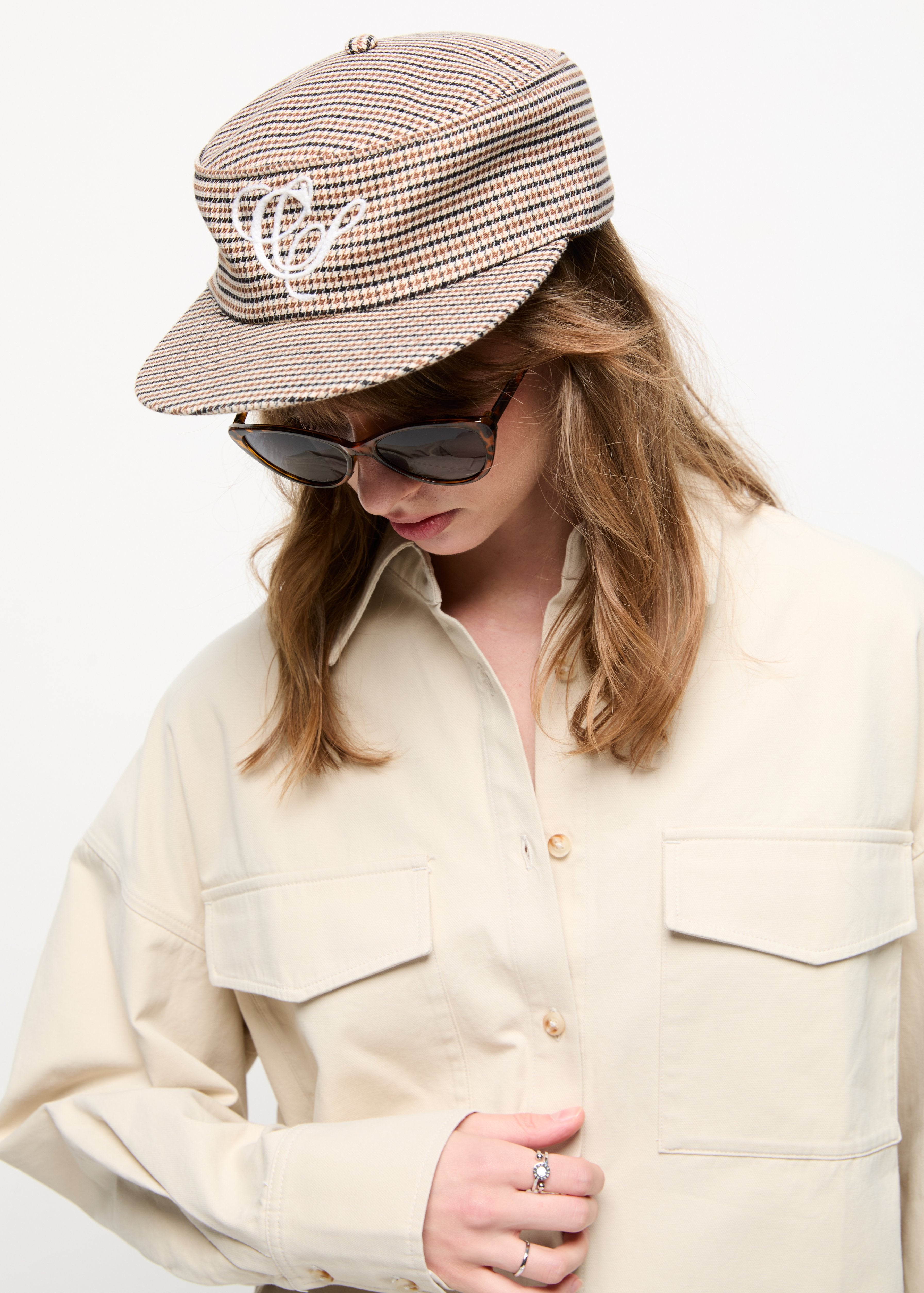 CHECKERED PILLBOX CAP Brown / OS