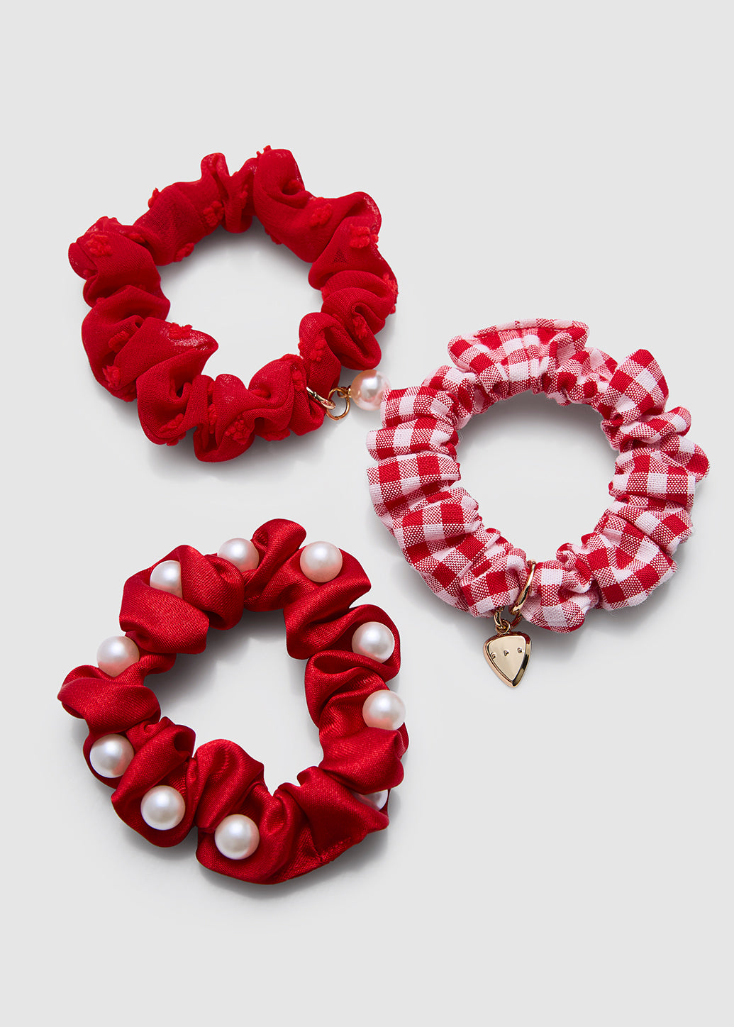 RED TONAL SCRUNCHIES SET Multicolor / OS