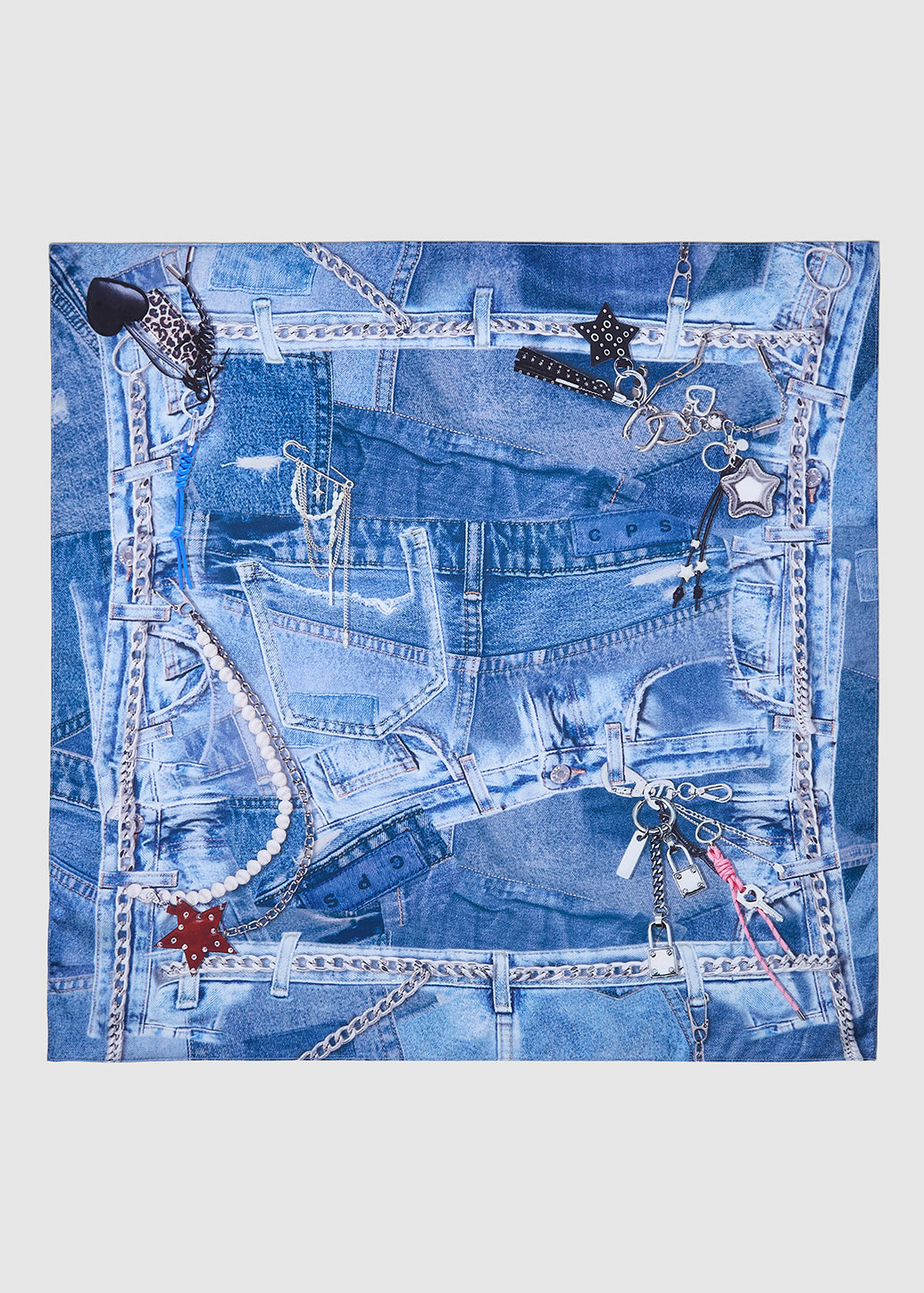 DENIM PRINTED SCARF Blue / OS