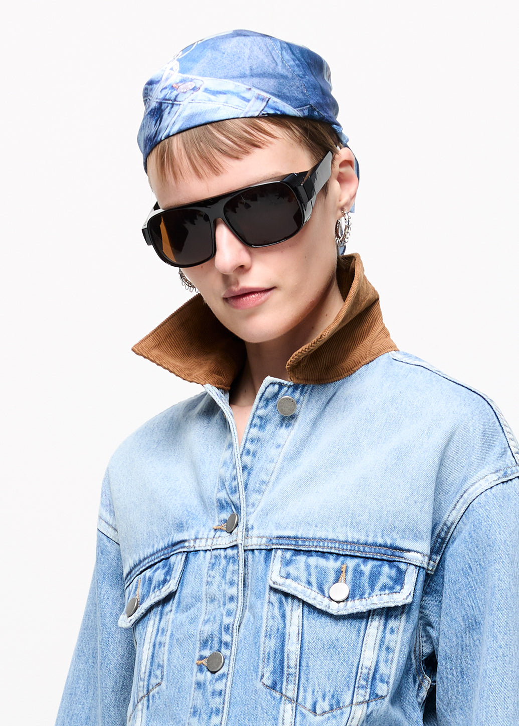 DENIM PRINTED SCARF Blue / OS