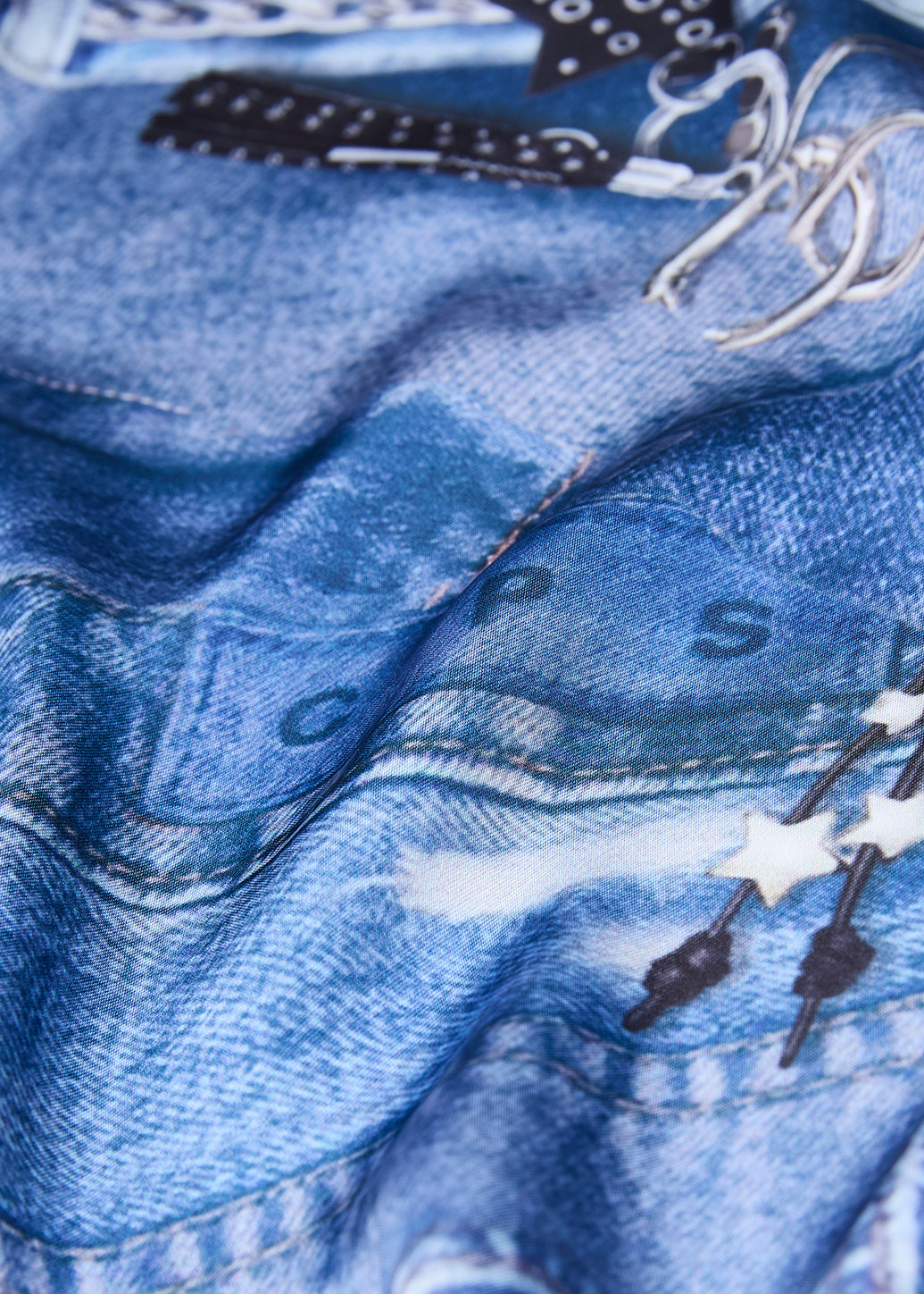 DENIM PRINTED SCARF Blue / OS