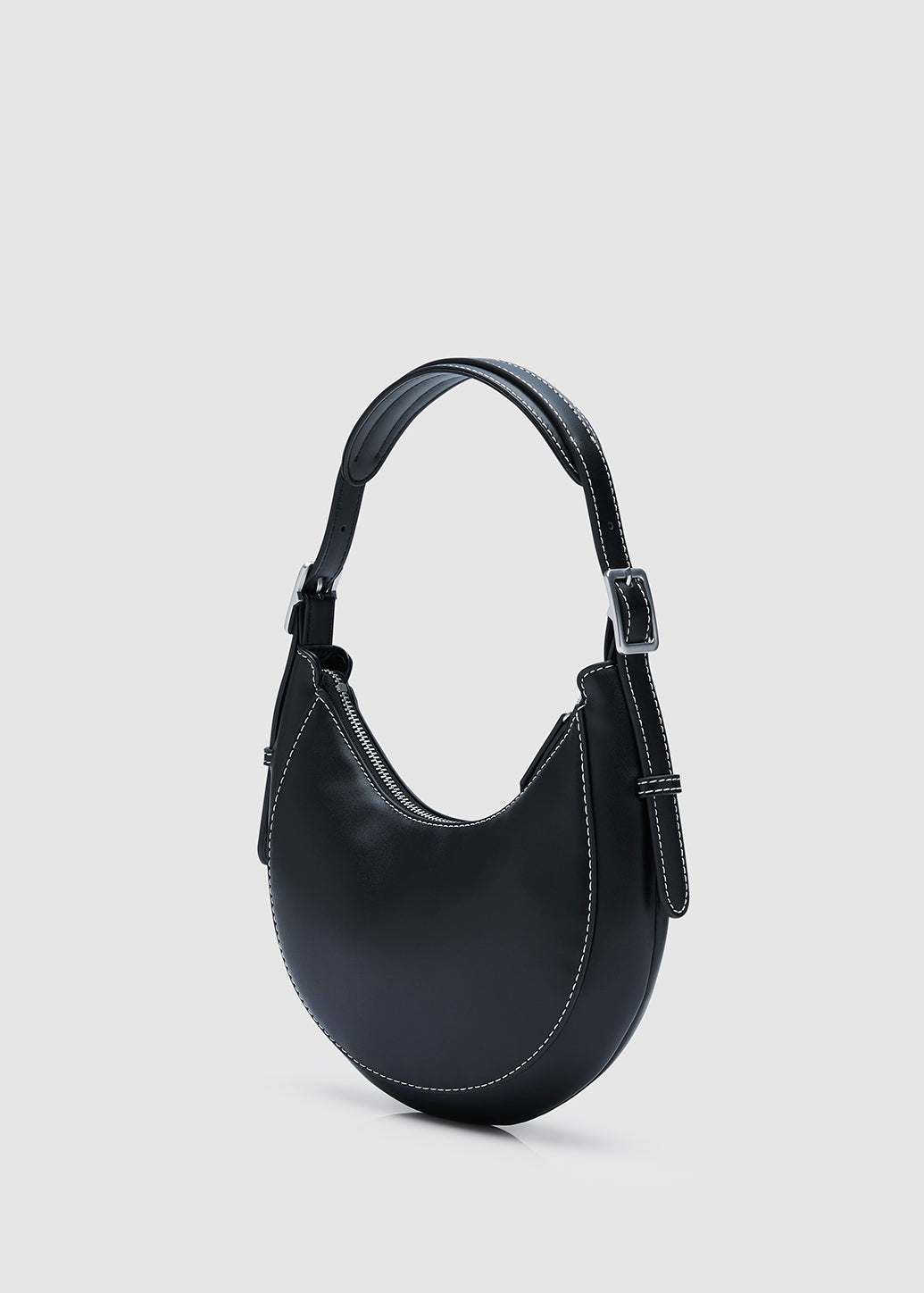 CRESCENT LEATHER SHOULDER BAG Black / OS