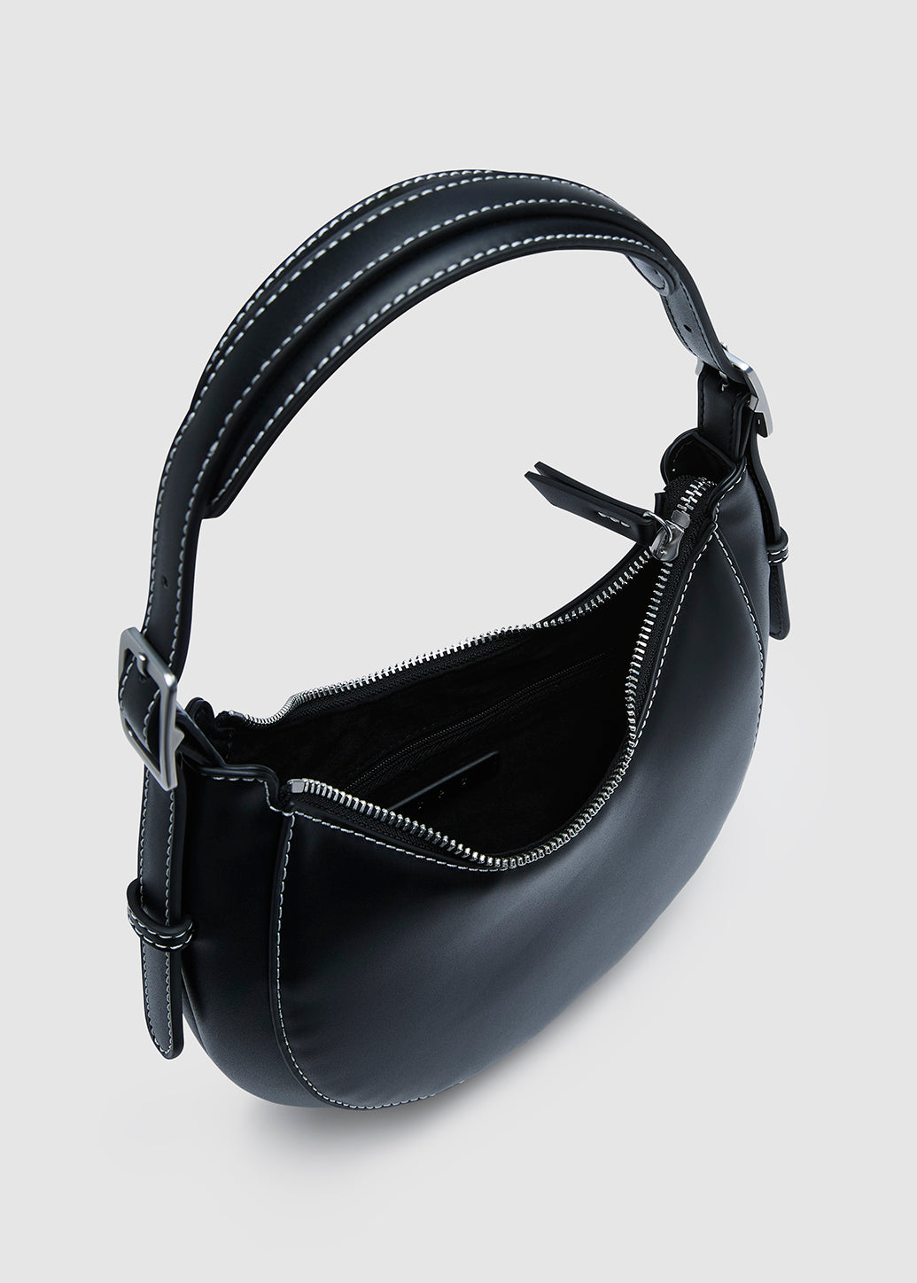 CRESCENT LEATHER SHOULDER BAG Black / OS
