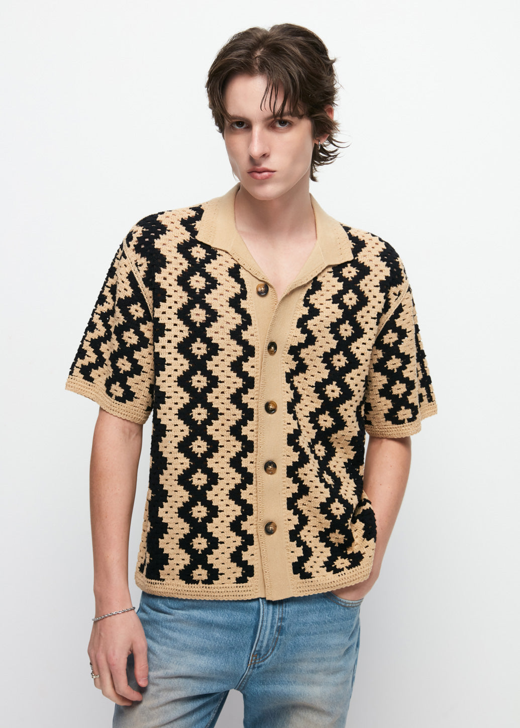CROCHET BOXY FIT SHIRT Beige / S/M