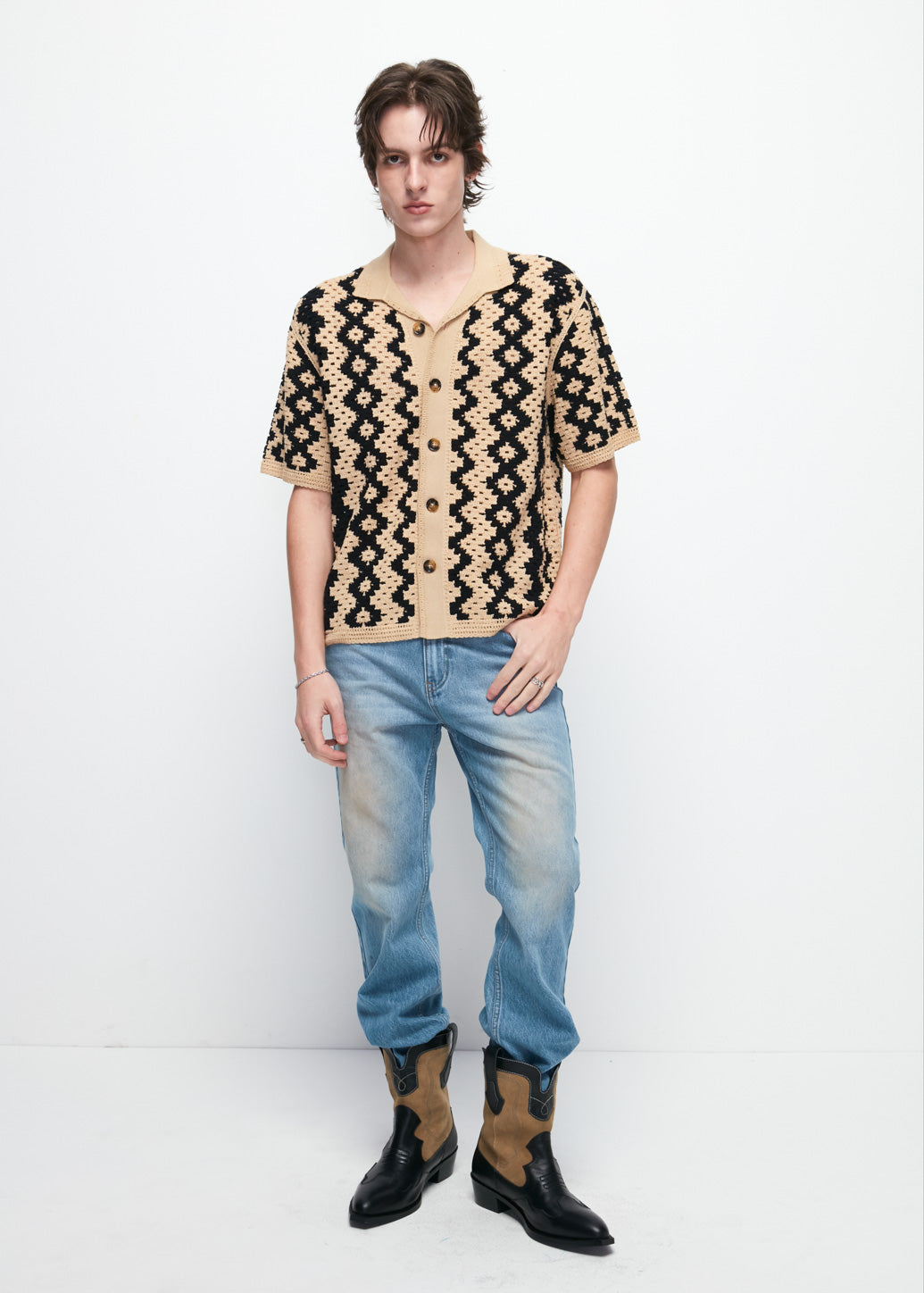 CROCHET BOXY FIT SHIRT Beige / S/M