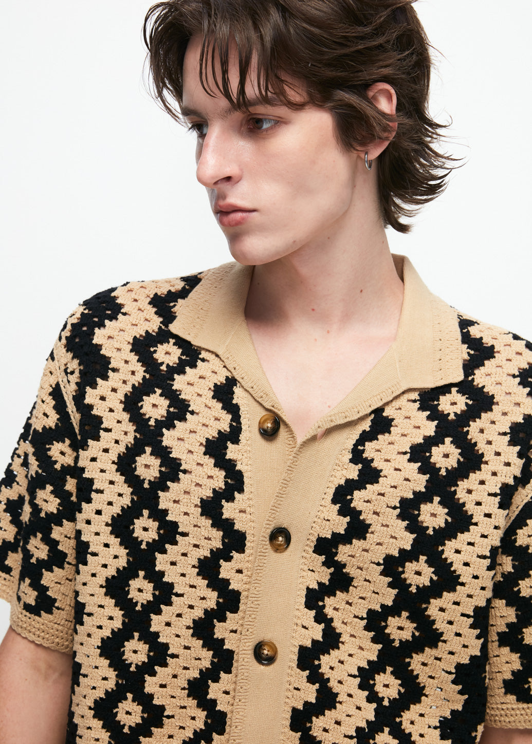 CROCHET BOXY FIT SHIRT Beige / S/M