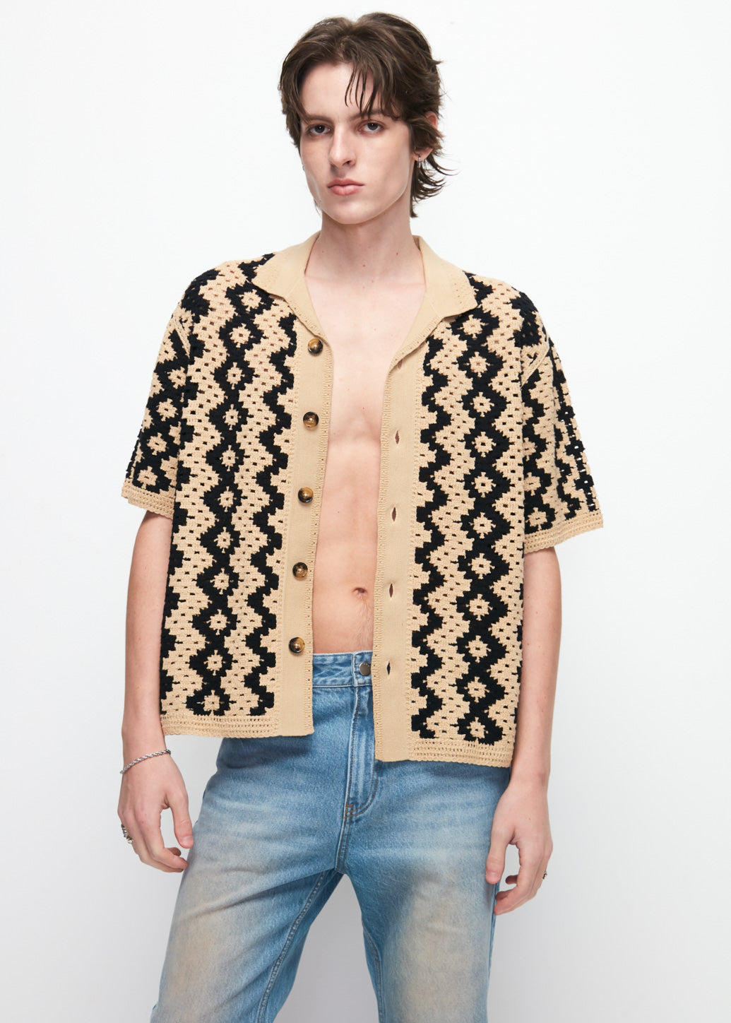 CROCHET BOXY FIT SHIRT Beige / S/M