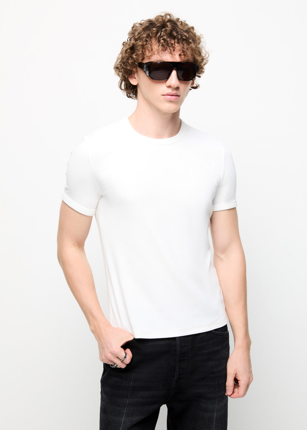 REGULAR COTTON RIBBED TEE Off White / XL