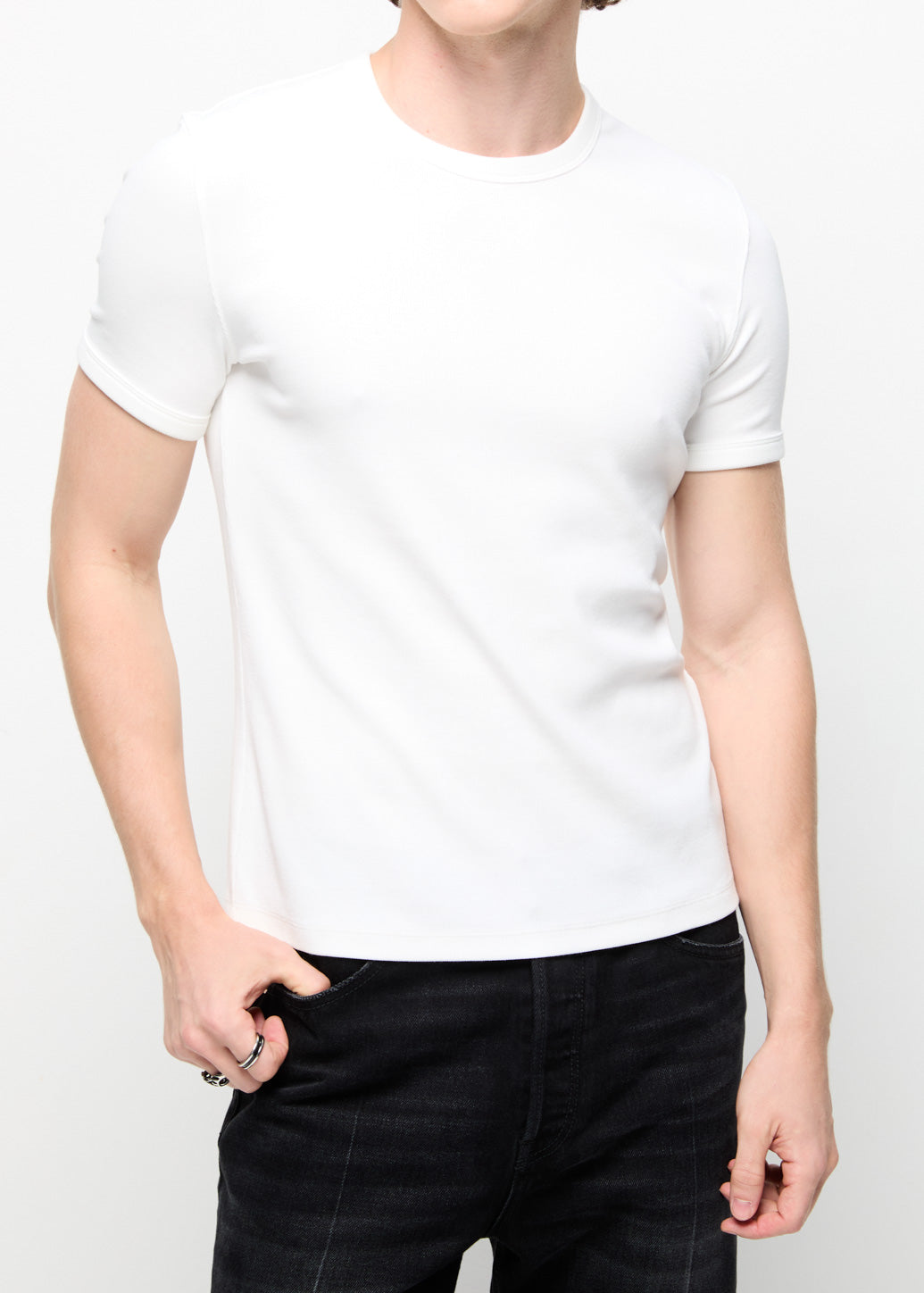 REGULAR COTTON RIBBED TEE Off White / XL