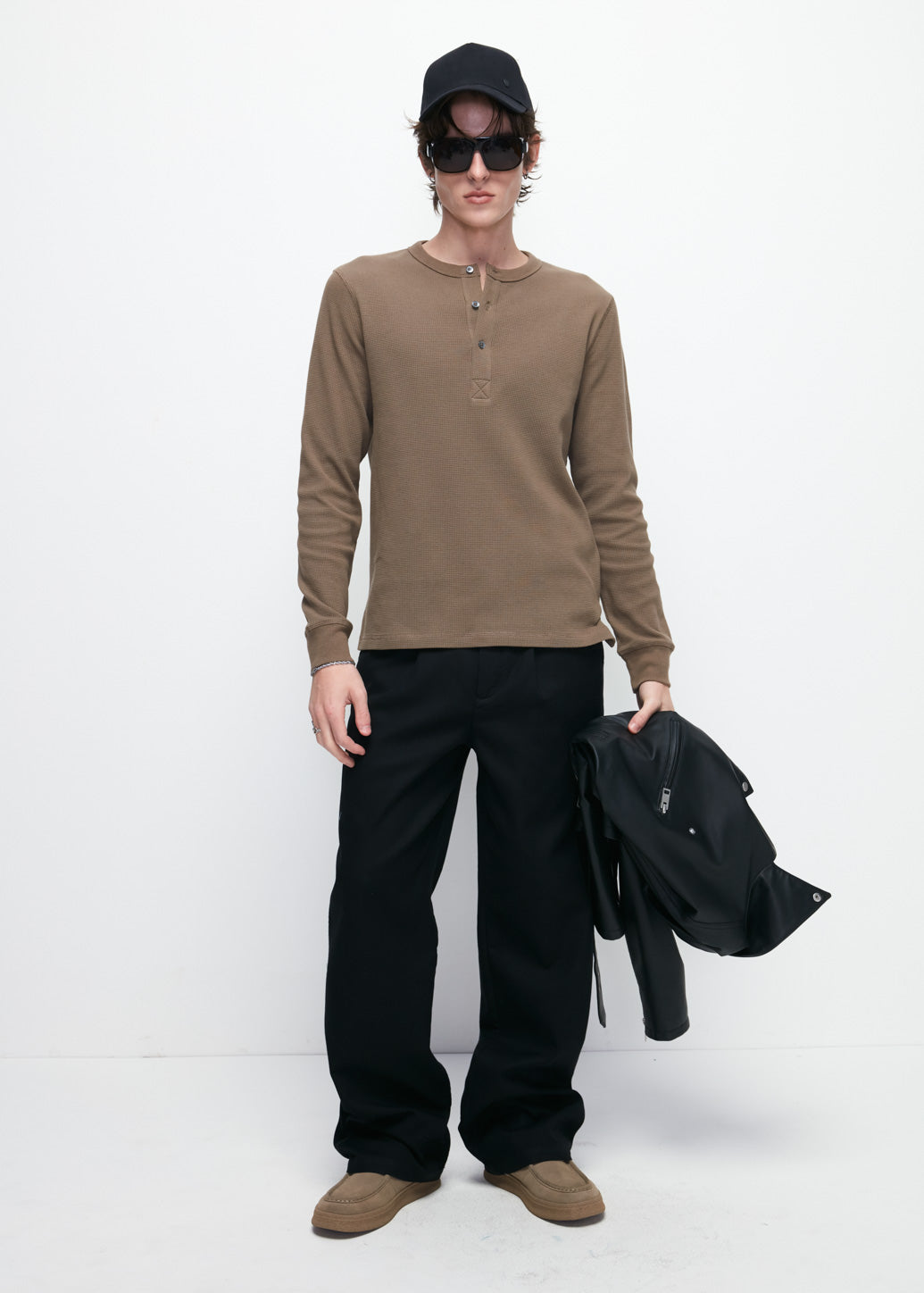 RIBBED HENLEY SWEATSHIRT