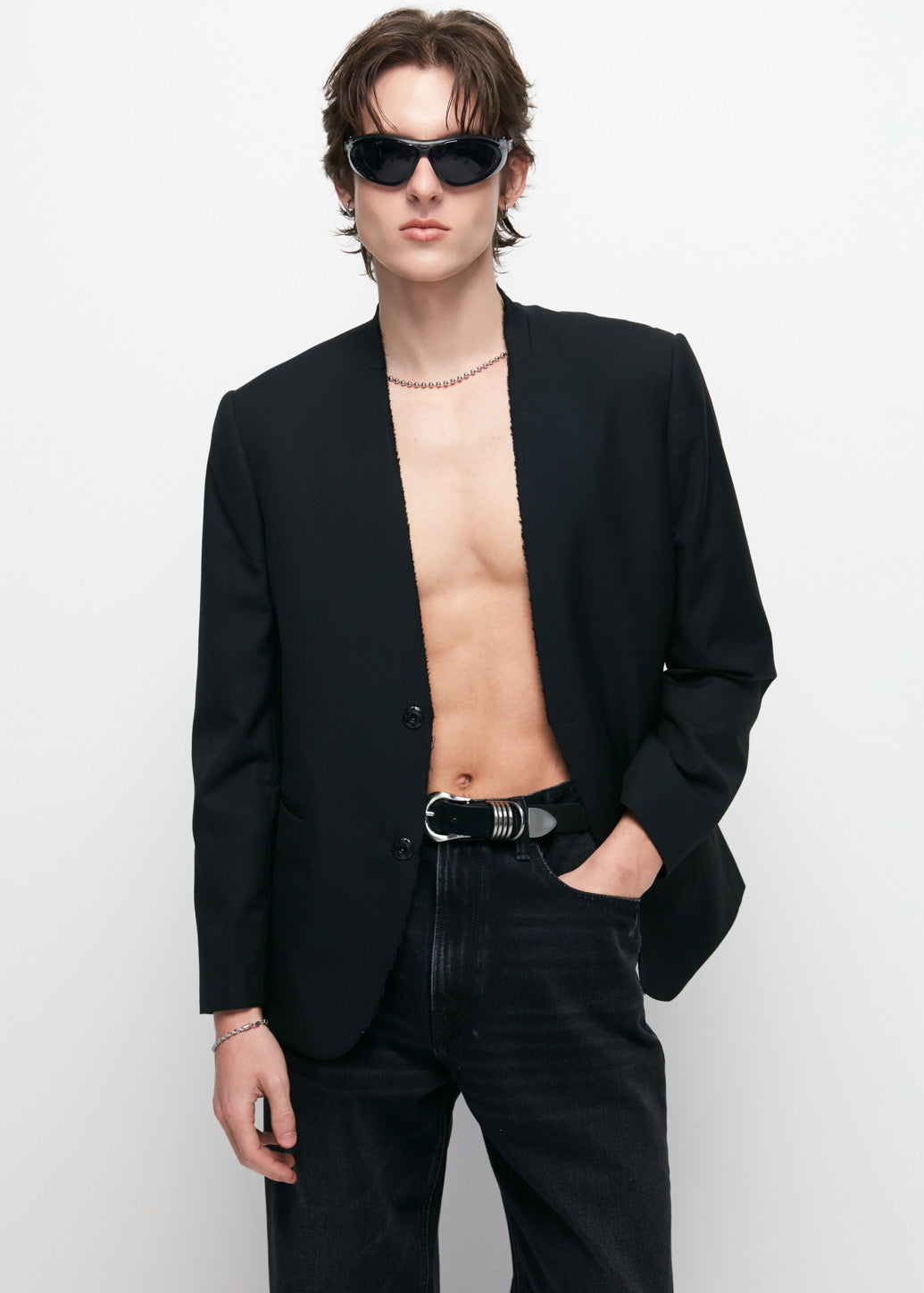 BLACK COLLARLESS BLAZER Black / XL