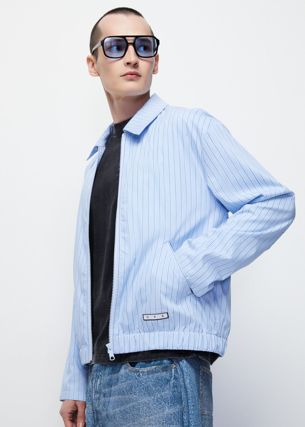 STRIPED FULL-ZIP JACKET Blue / XL