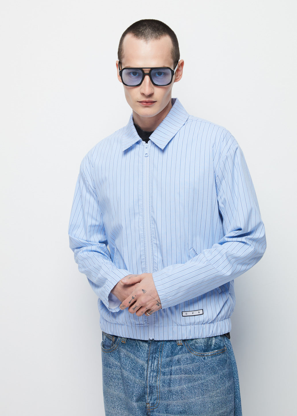 STRIPED FULL-ZIP JACKET Blue / XL