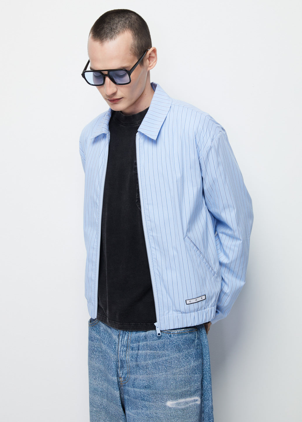 STRIPED FULL-ZIP JACKET Blue / XL