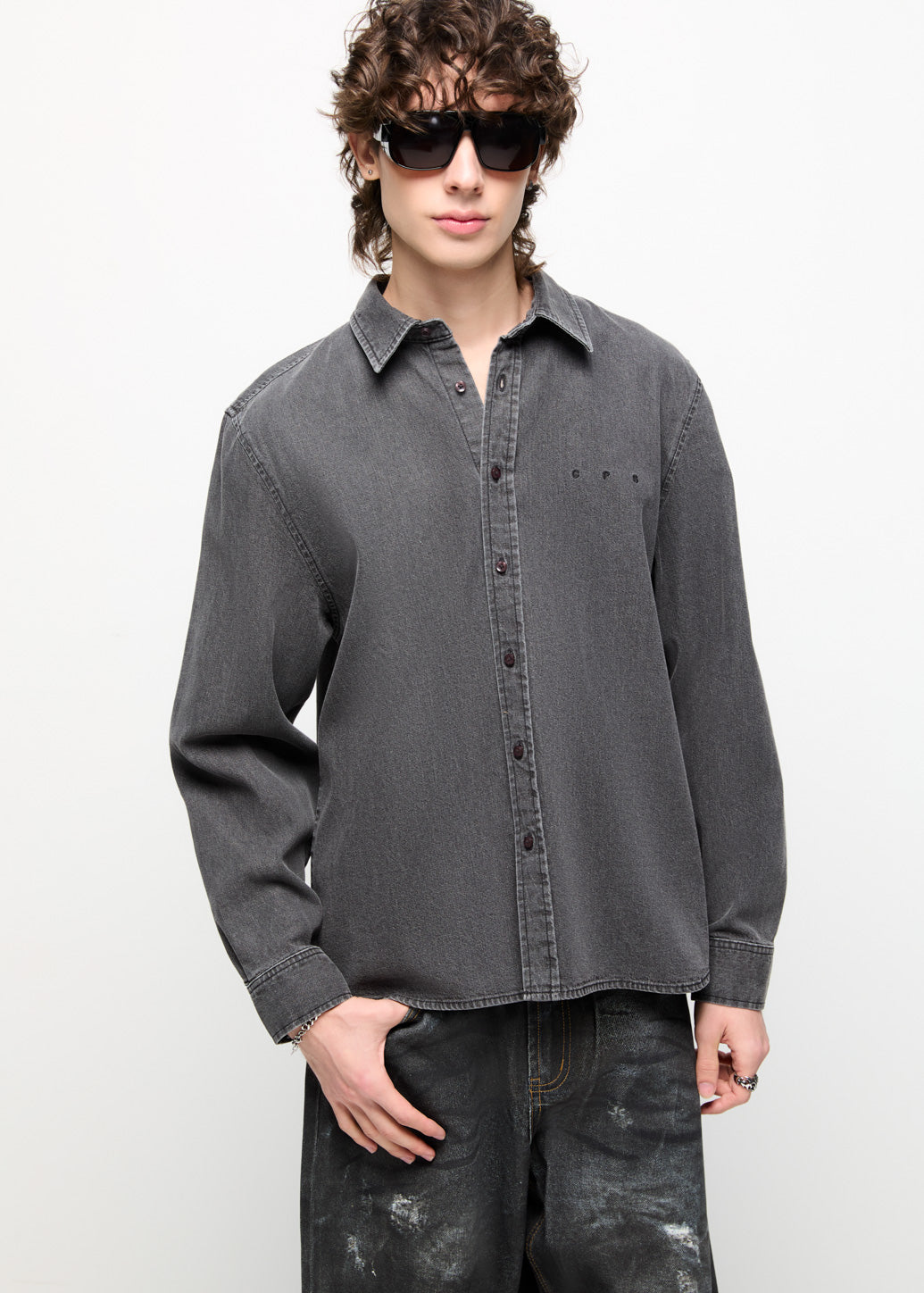 EMBROIDERED LOGO DENIM SHIRT Black / XL