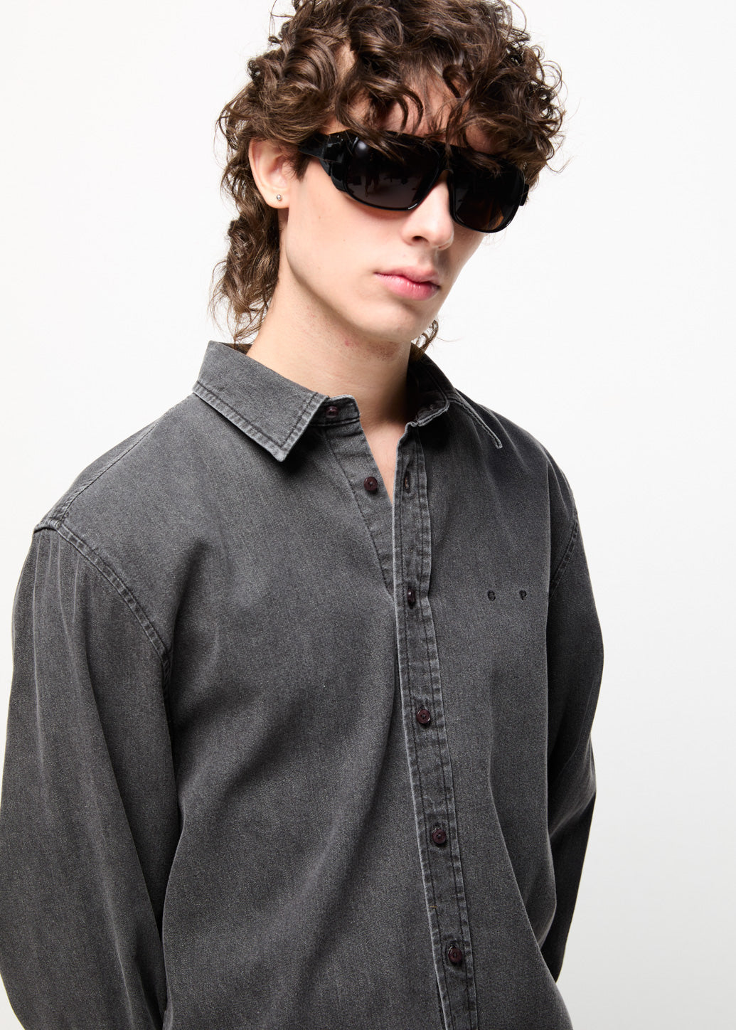 EMBROIDERED LOGO DENIM SHIRT Black / XL