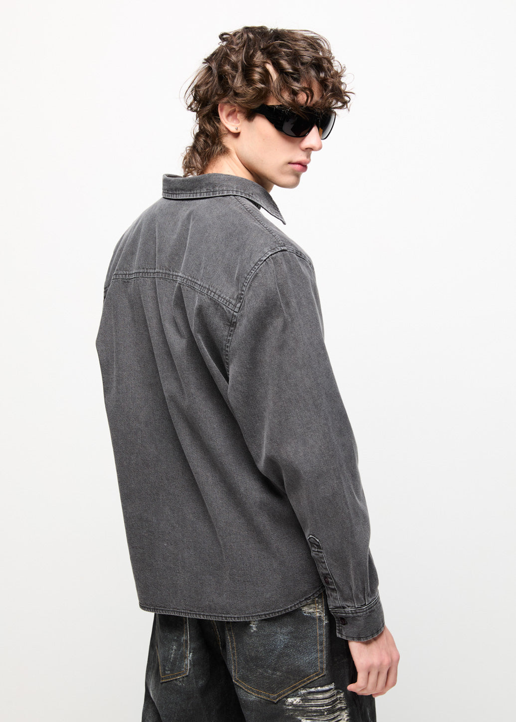 EMBROIDERED LOGO DENIM SHIRT Black / XL