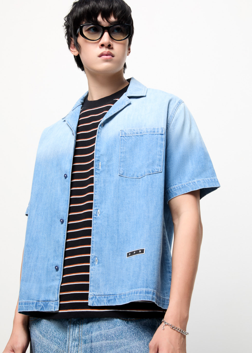 CROP HAWAII DENIM SHIRT Blue / XL