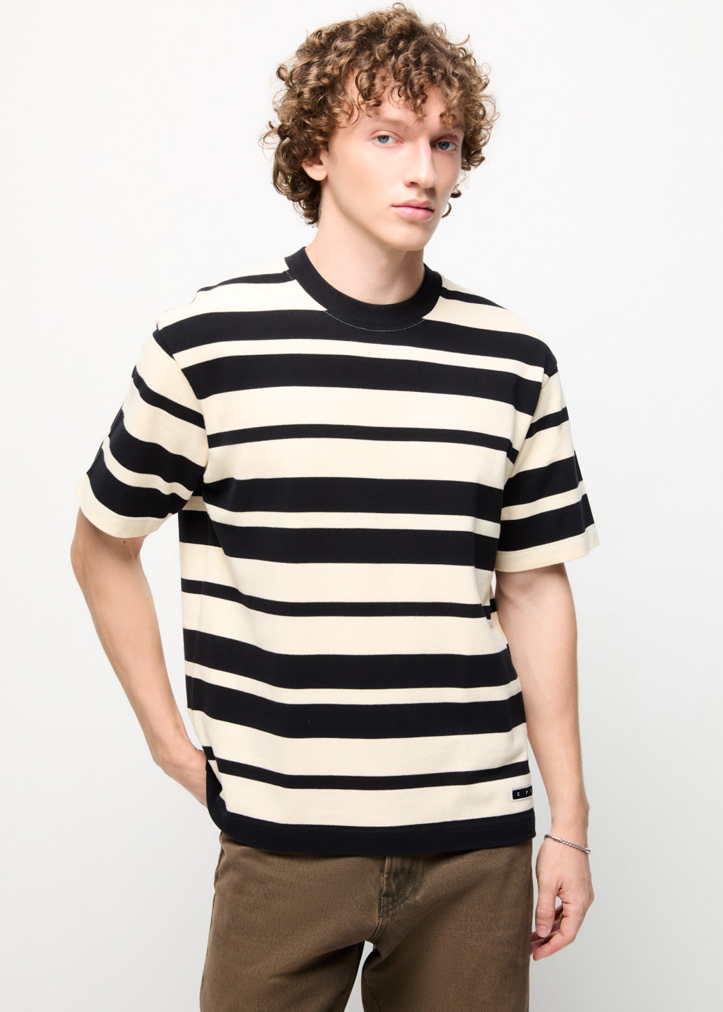 STRIPED PIQUE OVERSIZED TEE Cream / XL