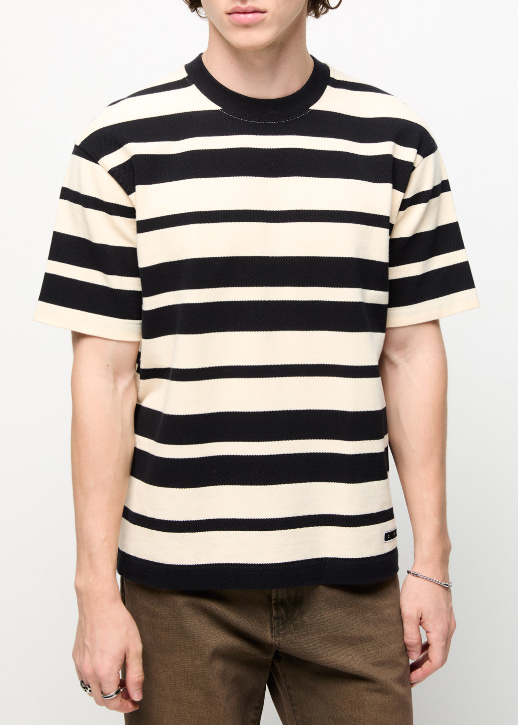 STRIPED PIQUE OVERSIZED TEE Cream / XL