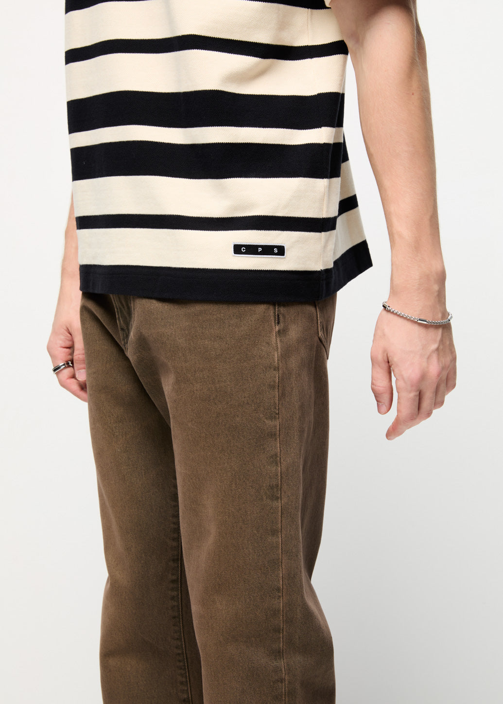 STRIPED PIQUE OVERSIZED TEE Cream / XL