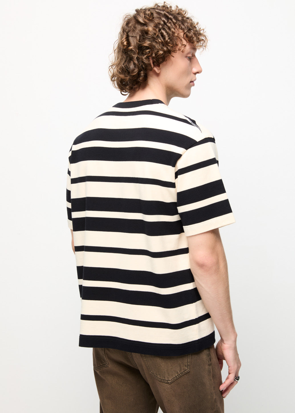 STRIPED PIQUE OVERSIZED TEE Cream / XL