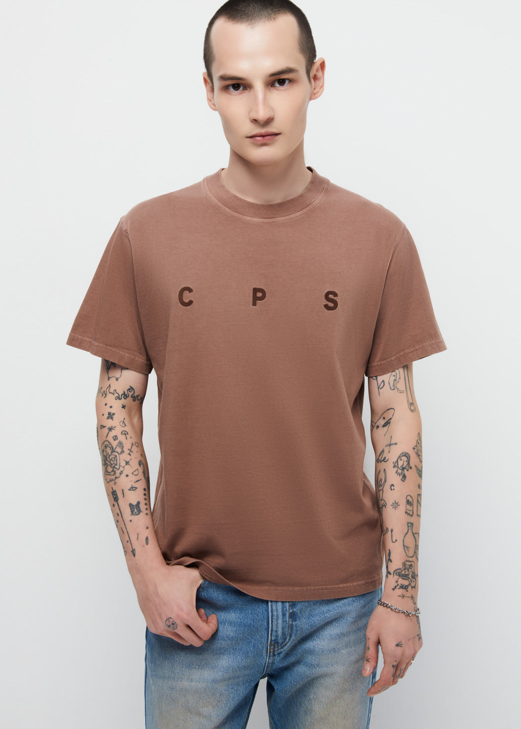BROWN EMBROIDERED LOGO TEE Brown / XL