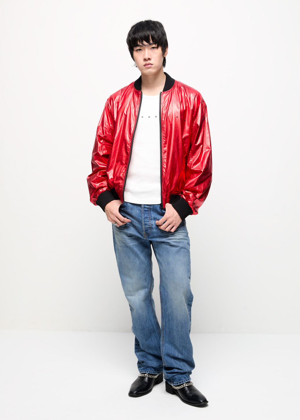 METALLIC RED BOMBER JACKET