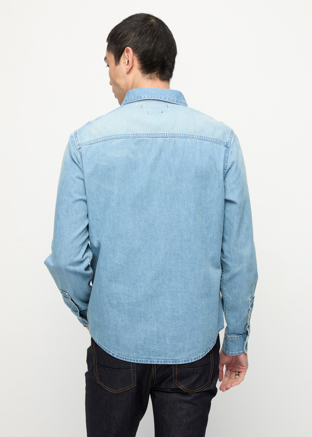 MANDARIN COLLAR DENIM SHIRT Blue / XL