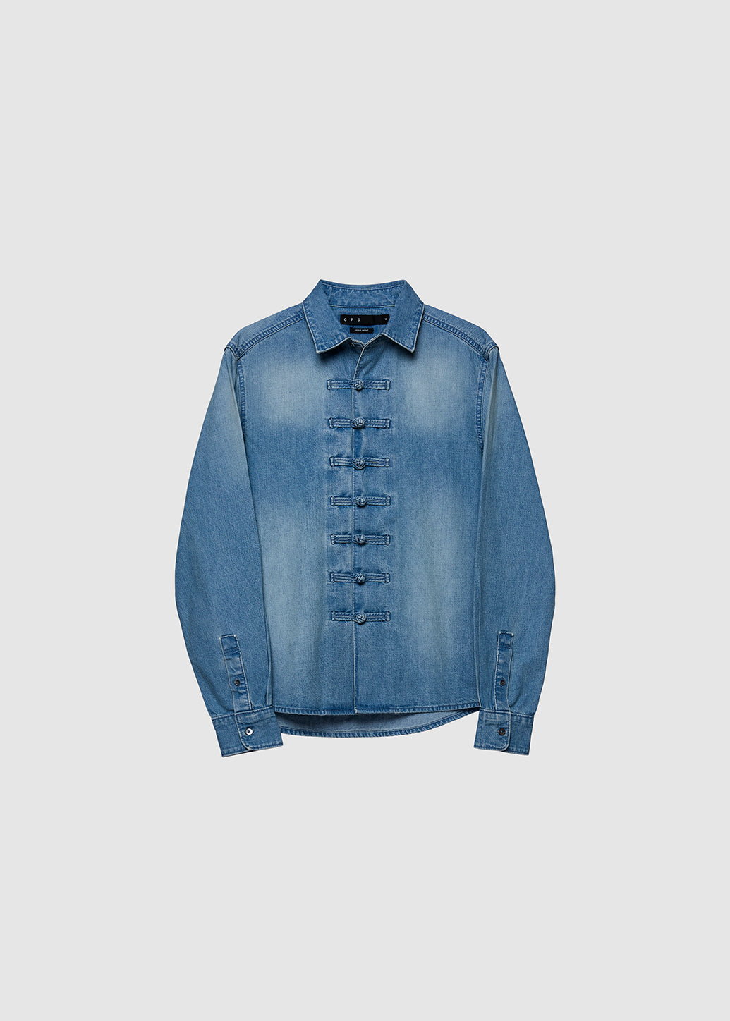 MANDARIN COLLAR DENIM SHIRT Blue / XL