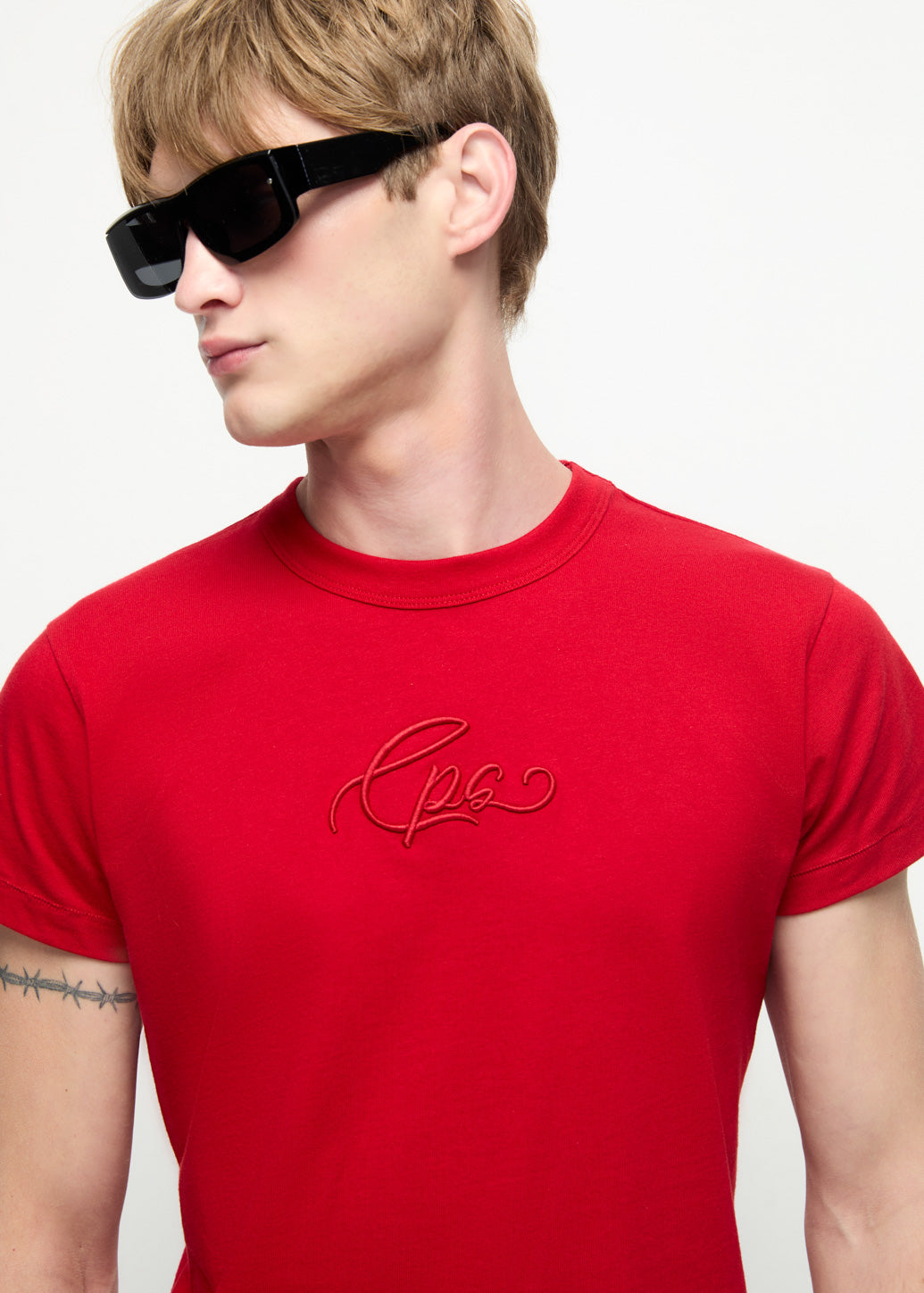 EMBROIDERED RED JERSEY BABY TEE Red / XL