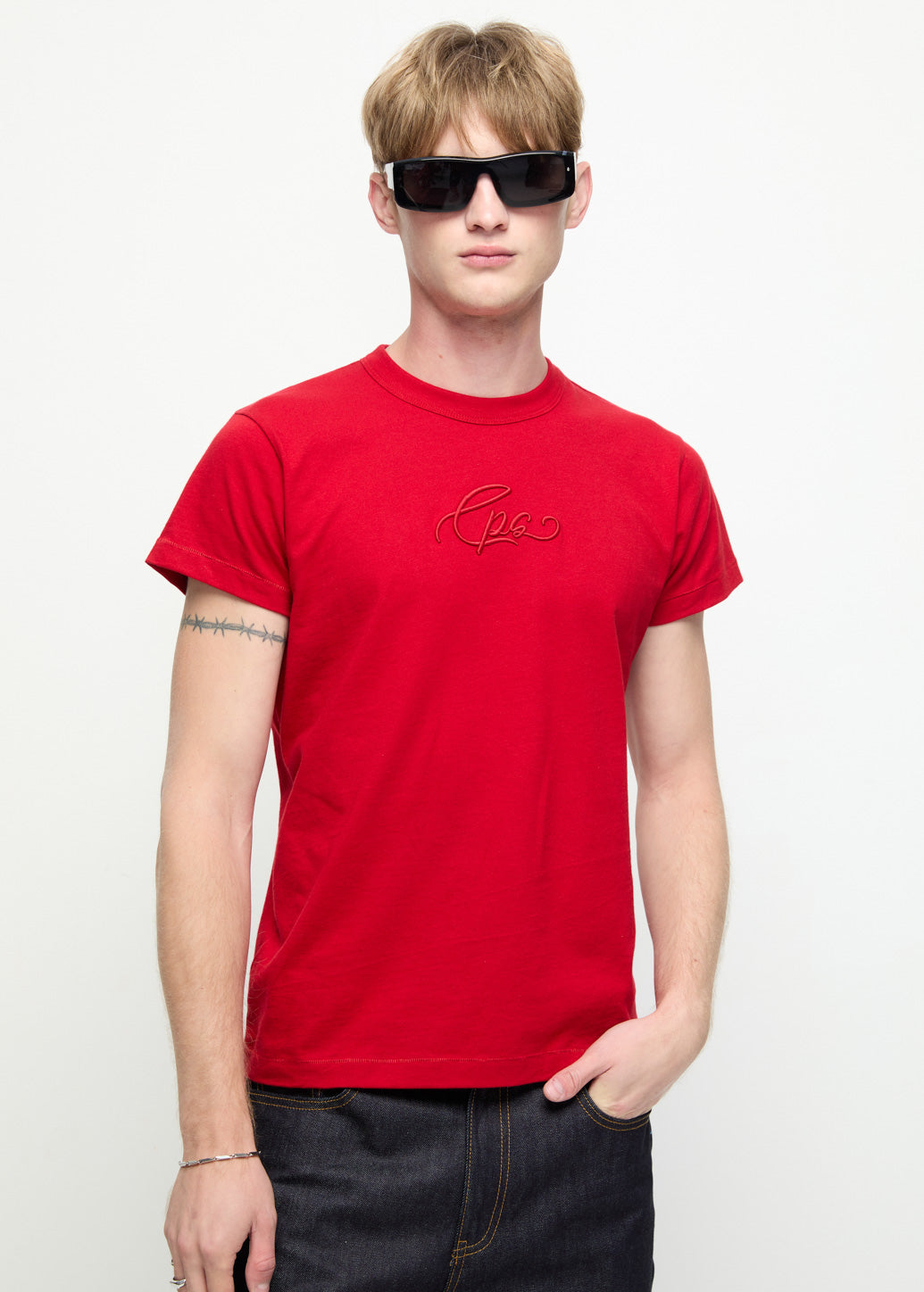 EMBROIDERED RED JERSEY BABY TEE Red / XL