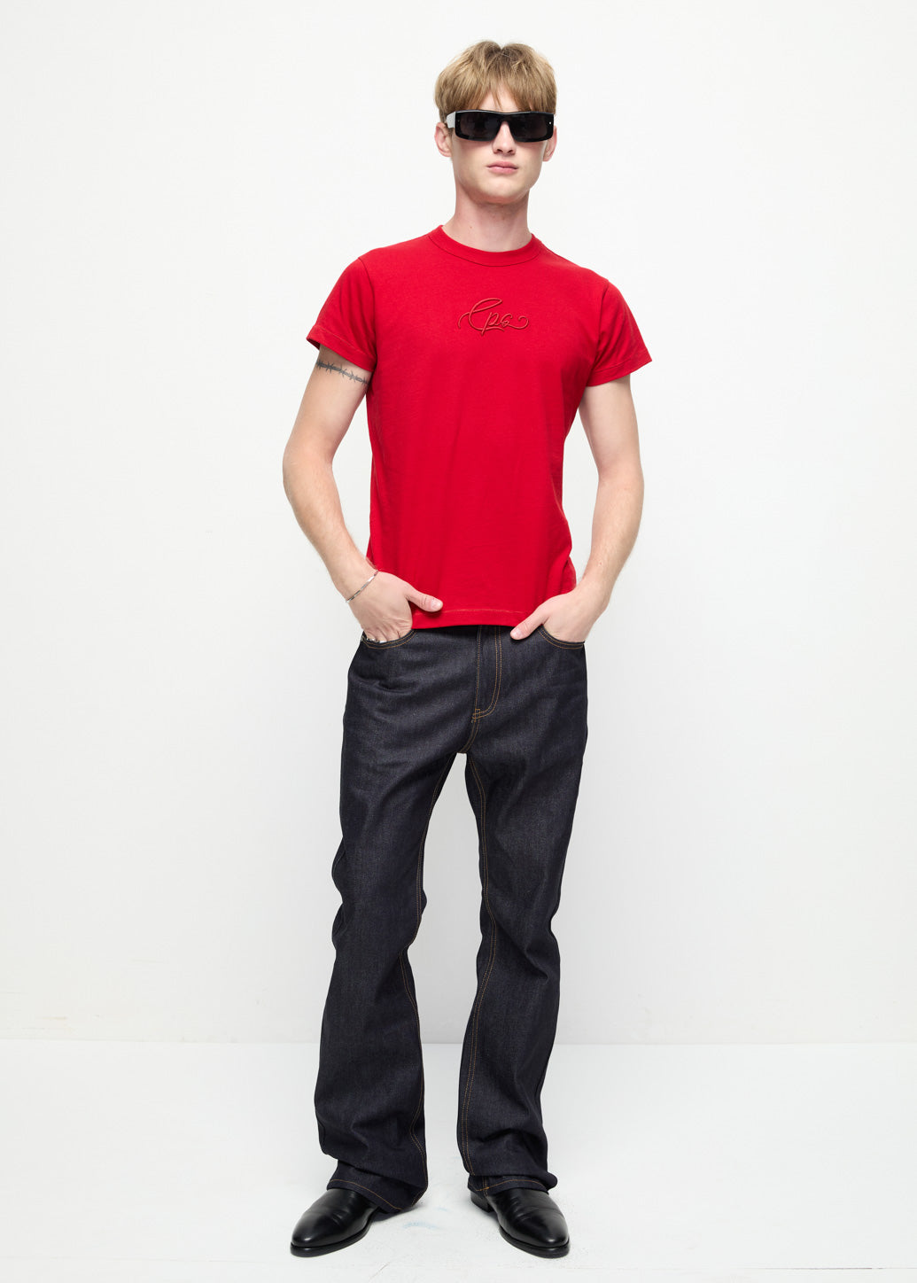 EMBROIDERED RED JERSEY BABY TEE Red / XL