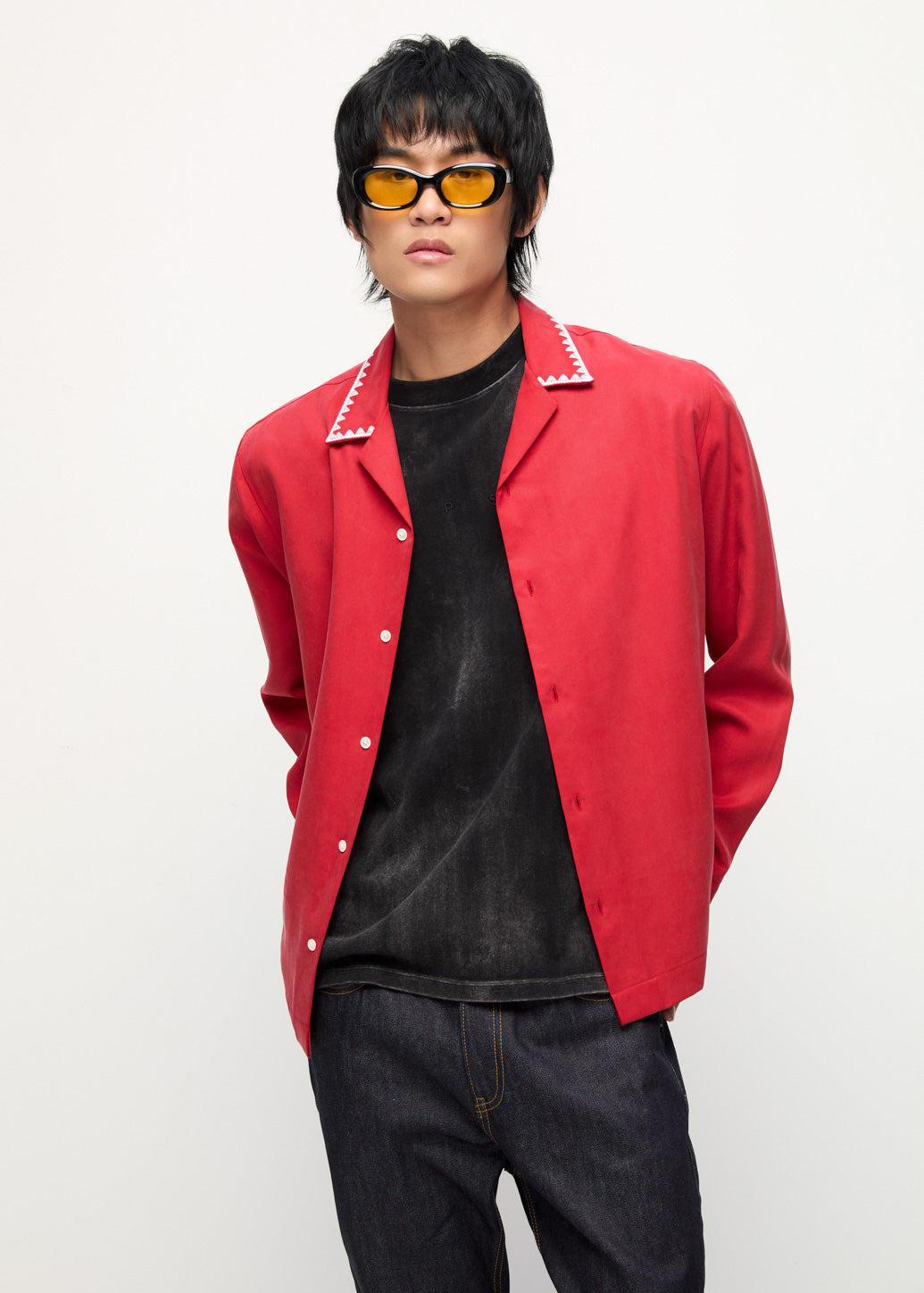 CAMP COLLAR TRIMED SHIRT Red / XL