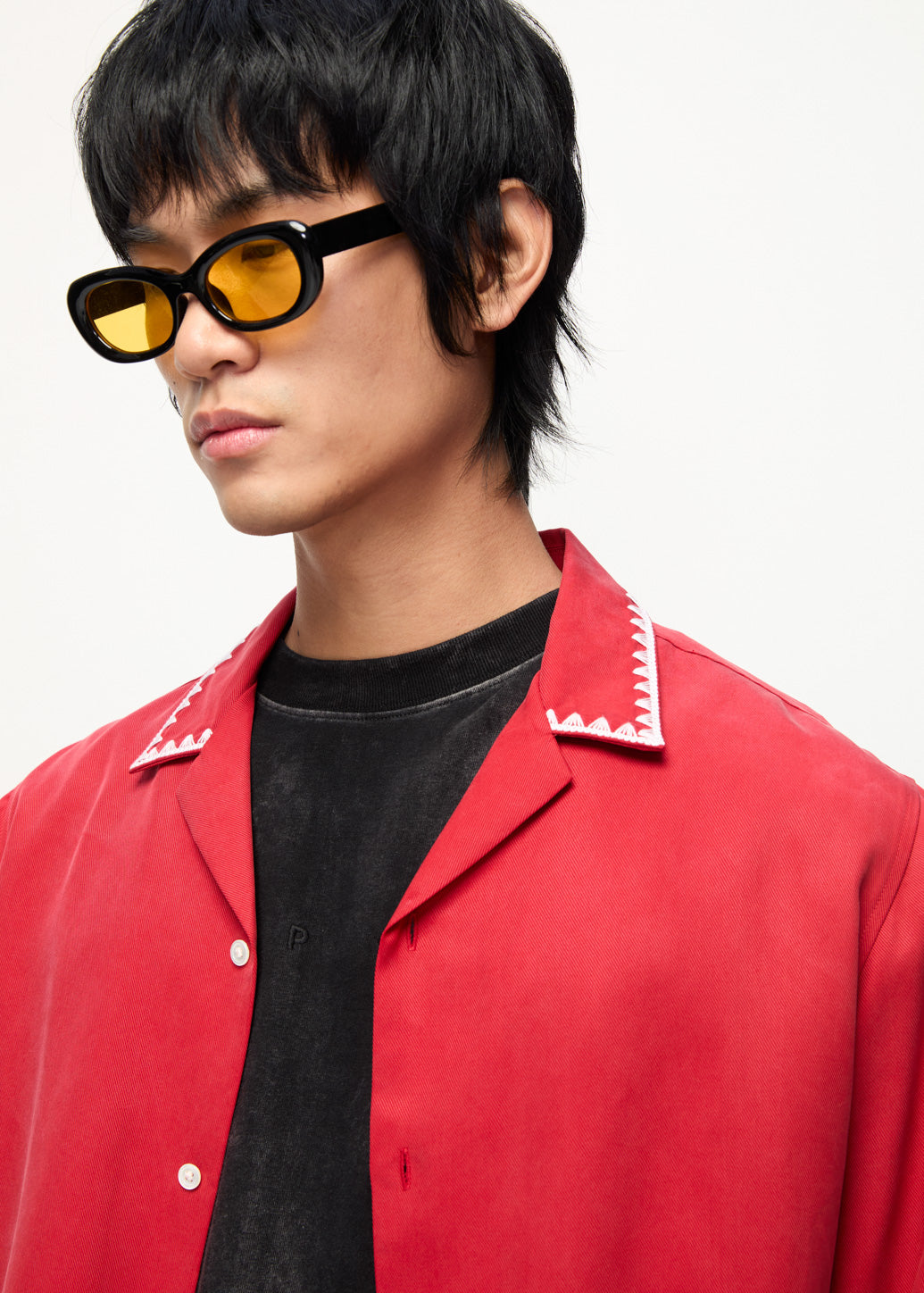 CAMP COLLAR TRIMED SHIRT Red / XL