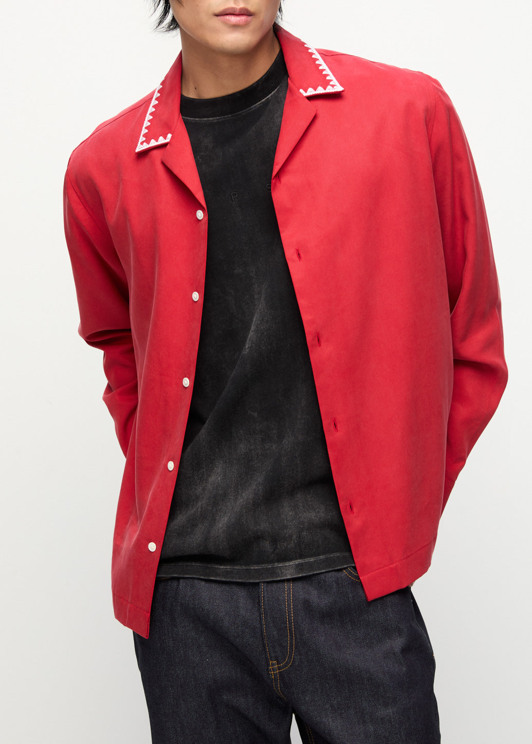 CAMP COLLAR TRIMED SHIRT Red / XL