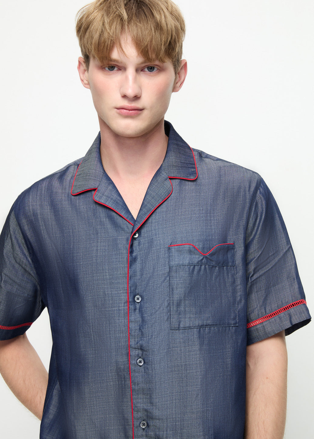 LINE PIPING SHIRT Navy / XL