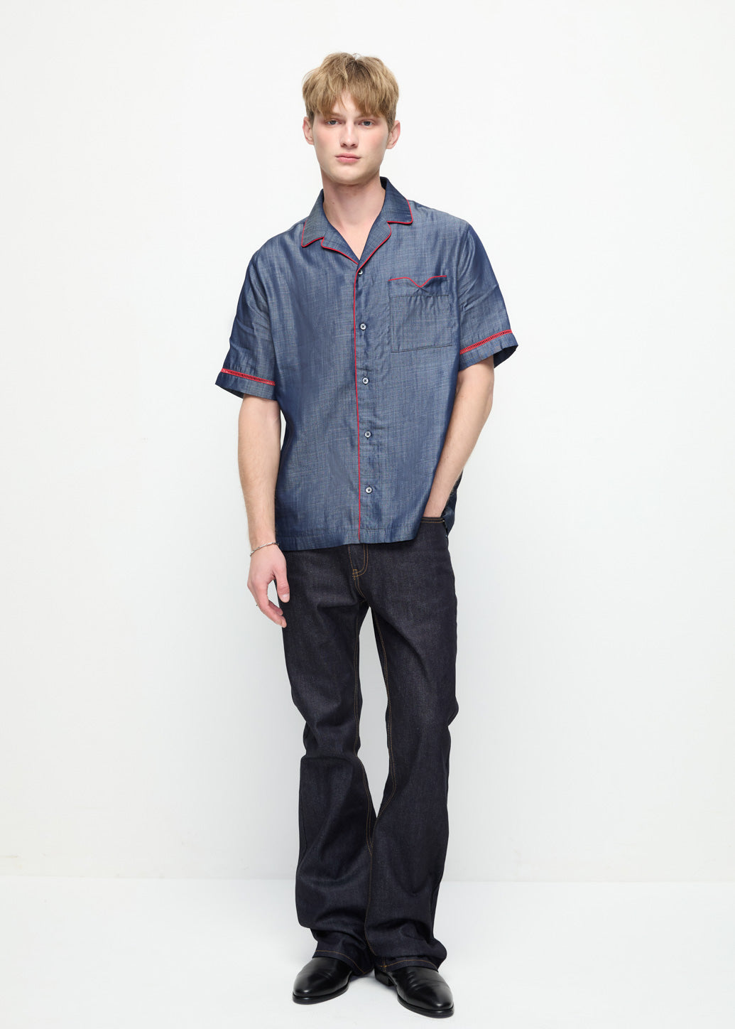 LINE PIPING SHIRT Navy / XL