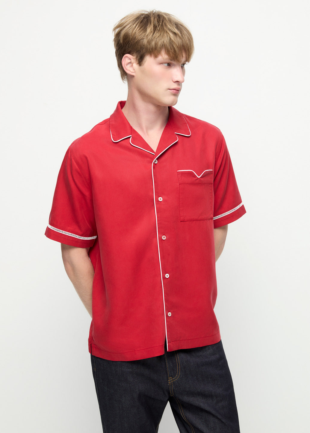 LINE PIPING RELAXED-FIT SHIRT Red / XL