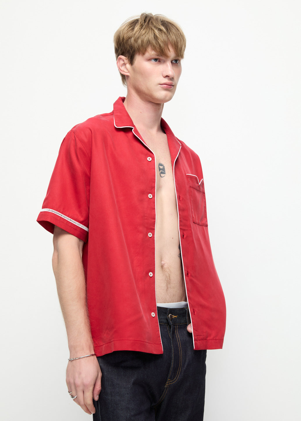 LINE PIPING RELAXED-FIT SHIRT Red / XL