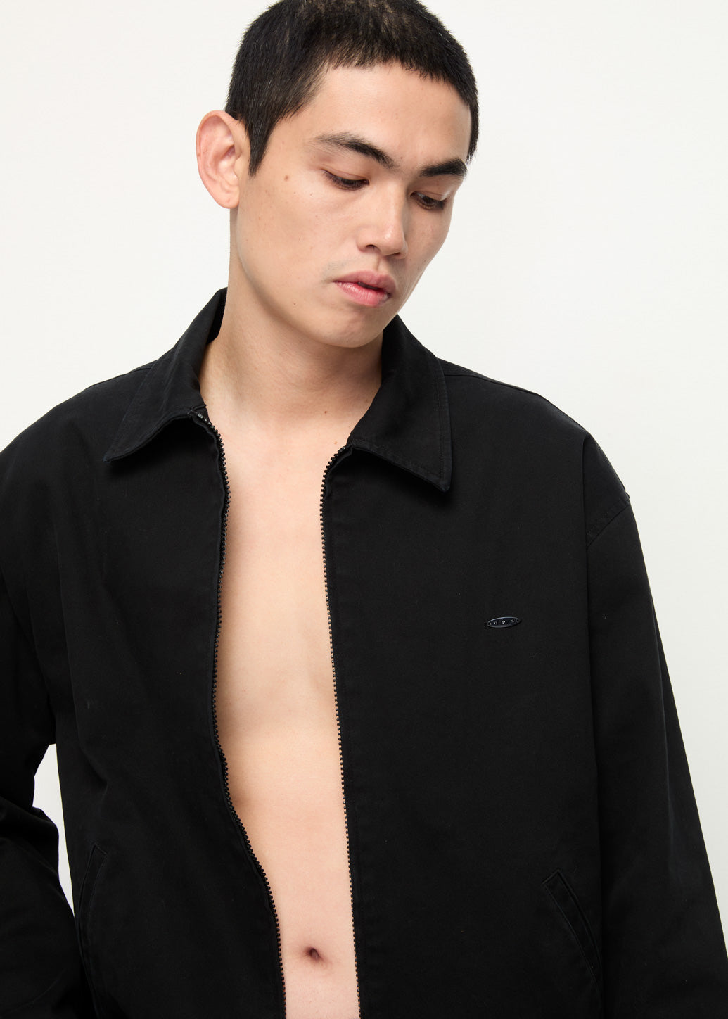 LEATHER-COLLAR DENIM JACKET Black / XL