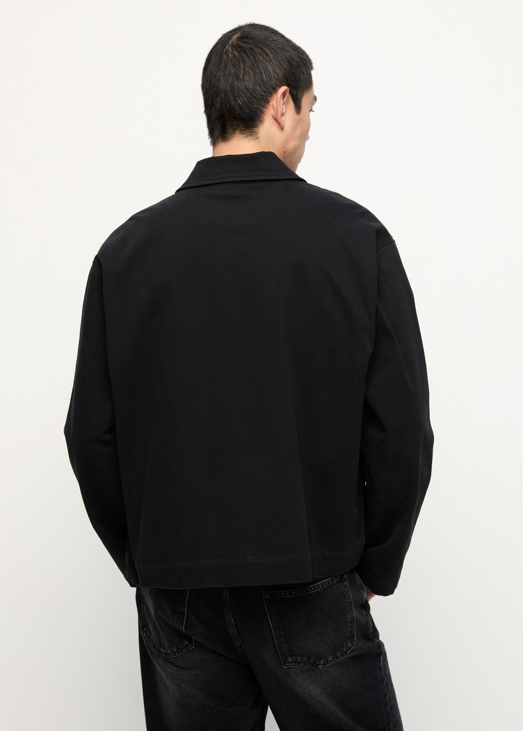 LEATHER-COLLAR DENIM JACKET Black / XL