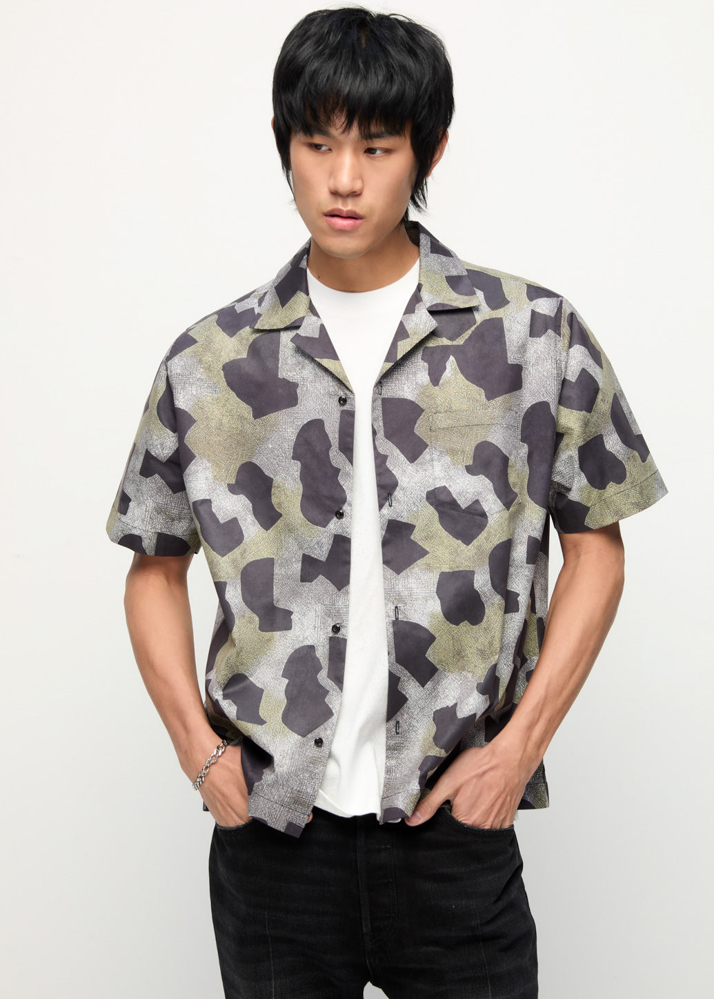 PRINTED CROP SHIRT Grey / L