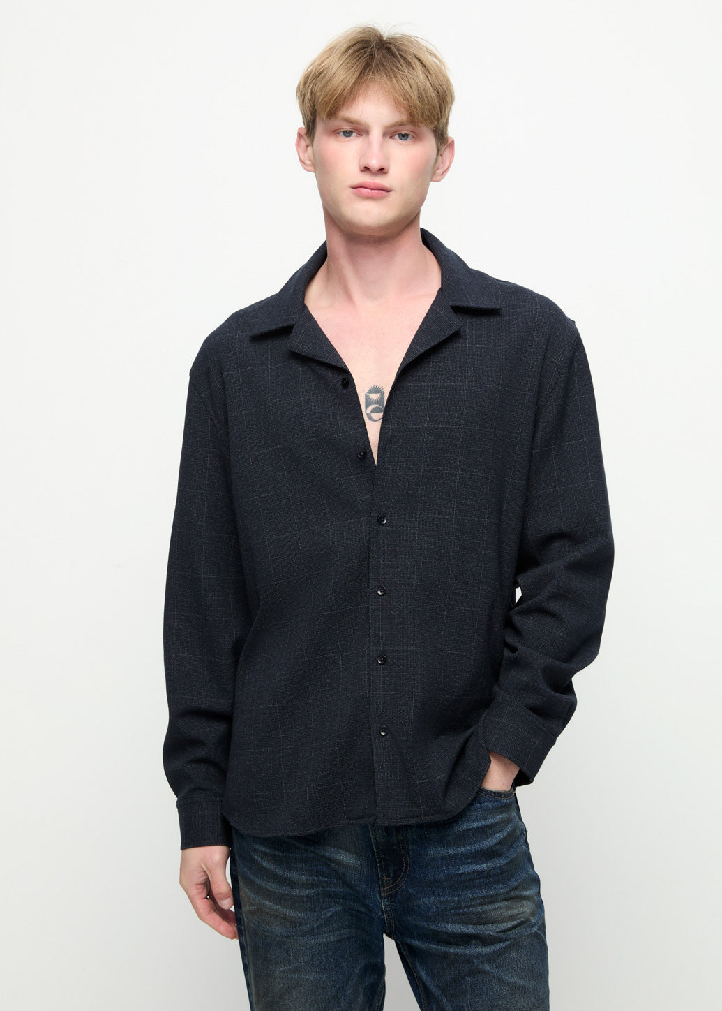 CHECKED LONG SLEEVE SHIRT Black / XL